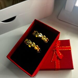 Tri-Color Heart Hoop Earrings